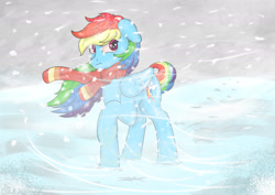 Size: 2400x1700 | Tagged: safe, artist:marbatra, rainbow dash, pegasus, pony, g4, blizzard, cold, scared, snow, snowfall, wind