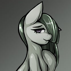 Size: 1543x1543 | Tagged: safe, artist:kyouman1010, marble pie, earth pony, pony, g4, female, gradient background, hair over one eye, looking at you, mare, one ear down, smiling, smiling at you, solo