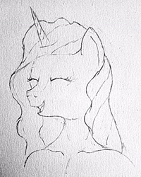 Size: 2512x3142 | Tagged: safe, artist:mildgyth, princess celestia, anthro, g4, eyes closed, februpony, high res, monochrome, sketch, solo, traditional art, wingless