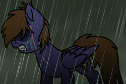 Size: 3000x2000 | Tagged: safe, artist:memeancholy, oc, oc only, oc:dauntless, pegasus, pony, fallout equestria, cloud, crying, female, hidden eyes, high res, mare, rain, scar, wet, wet mane