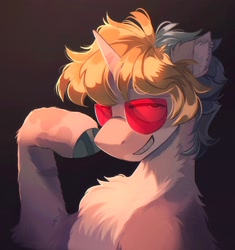 Size: 1922x2048 | Tagged: safe, artist:draw3, oc, oc only, pony, unicorn, chest fluff, ear fluff, ear piercing, earring, glasses, jewelry, looking at you, piercing, smiling, solo