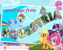 Size: 1280x1024 | Tagged: safe, applejack, pinkie pie, rainbow dash, spike, twilight sparkle, g4, official, 2012, the hub