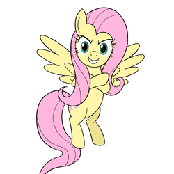 Size: 2000x2000 | Tagged: safe, artist:sazanamibd, fluttershy, pegasus, pony, g4, crossed hooves, female, flying, high res, looking at you, mare, simple background, solo, white background