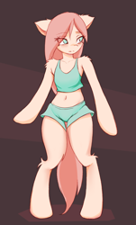 Size: 864x1430 | Tagged: safe, artist:fajeh, oc, oc only, earth pony, semi-anthro, arm hooves, clothes, female, floppy ears, shorts, shoulder fluff, simple background, solo, tank top