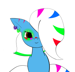 Size: 1900x1800 | Tagged: safe, artist:redurora, oc, oc only, oc:undomesticated luminescence of a mare distraught in a deep depression, earth pony, pony, brown eyes, ear piercing, earring, eyelashes, female, glowing, glowstick, jewelry, looking at you, mare, multicolored hair, multicolored tail, piercing, simple background, smiling, solo, tail, transparent background, white hair, white tail