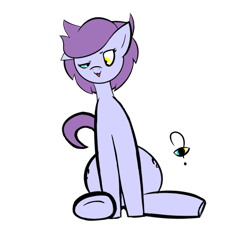 Size: 800x800 | Tagged: safe, artist:redurora, oc, oc only, oc:mind's eye (reduora), earth pony, pony, blue eyes, female, heterochromia, looking down, mare, purple hair, purple mane, purple tail, short hair, short tail, simple background, solo, tail, transparent background, yellow eyes