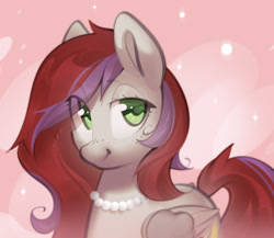 Size: 2861x2479 | Tagged: safe, artist:mirroredsea, oc, oc only, oc:evening prose, pegasus, pony, g4, female, freckles, high res, jewelry, mare, necklace, pearl necklace, solo
