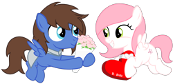 Size: 6430x3140 | Tagged: safe, artist:strategypony, oc, oc only, oc:bizarre song, oc:sugar morning, pegasus, pony, bouquet, bouquet of flowers, box of chocolates, colt, couple, cute, daaaaaaaaaaaw, duo, female, filly, flower, flying, foal, hearts and hooves day, hnnng, holiday, looking at you, male, oc x oc, ocbetes, pegasus oc, shipping, simple background, straight, sugarre, transparent background, valentine's day, wholesome