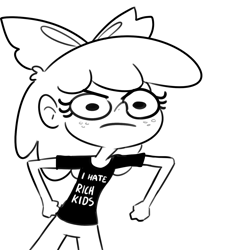Size: 1440x1440 | Tagged: safe, artist:tjpones, apple bloom, human, g4, black and white, clothes, female, freckles, grayscale, humanized, monochrome, shirt, simple background, solo, text on clothing, text on shirt, white background