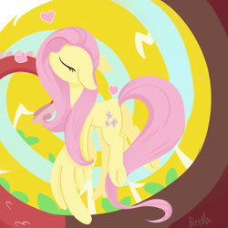 Size: 1280x1280 | Tagged: safe, artist:brella, discord, fluttershy, pegasus, pony, g4, abstract background, cute, eyes closed, female, mare, offscreen character, shyabetes, signature, silhouette, underhoof