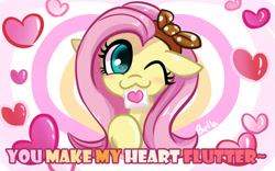 Size: 1280x800 | Tagged: safe, artist:brella, fluttershy, pegasus, pony, g4, :3, cute, heart, hearts and hooves day, holiday, looking at you, love letter, mouth hold, one eye closed, shyabetes, solo, song reference, valentine's day, wink, winking at you