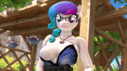 Size: 714x402 | Tagged: safe, artist:anthroponiessfm, oc, oc:aurora starling, anthro, 3d, absurd file size, absurd gif size, animated, anthro oc, braid, cottagecore, cute, female, gif, glasses, gradient mane, heterochromia, kissing, looking at you, meganekko, offscreen character, pov, smiling, smooch, solo, source filmmaker, wholesome