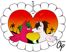 Size: 1000x800 | Tagged: safe, artist:approxxy, oc, oc:approxxy, oc:melon specter, pegasus, pony, beach, couple, heart, holiday, miami, valentine, valentine's day