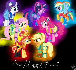 Size: 6000x5500 | Tagged: safe, alternate version, artist:yulianapie26, applejack, fluttershy, pinkie pie, rainbow dash, rarity, sunset shimmer, twilight sparkle, earth pony, pegasus, pony, unicorn, equestria girls, g4, my little pony equestria girls: legend of everfree, base used, clothes, crystal guardian, dress, equestria girls outfit, eyelashes, female, freckles, grin, horn, mane six, mare, simple background, smiling, wings