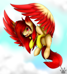 Size: 2327x2578 | Tagged: safe, artist:maneblue, oc, oc only, pegasus, pony, flying, high res, outdoors, paw prints, pegasus oc, smiling, solo