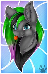 Size: 1983x3023 | Tagged: safe, artist:maneblue, oc, oc only, earth pony, pony, :p, abstract background, bust, chest fluff, ear fluff, earth pony oc, eyelashes, female, mare, paw prints, solo, tongue out