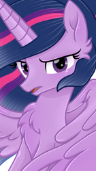 Size: 1080x1920 | Tagged: safe, artist:sallyso, twilight sparkle, alicorn, pony, g4, the last problem, bust, chest fluff, ear fluff, female, frown, mare, older, older twilight, older twilight sparkle (alicorn), princess twilight 2.0, solo, twilight sparkle (alicorn)