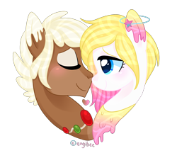 Size: 3673x3177 | Tagged: safe, artist:kaikururu, oc, earth pony, pony, blushing, bust, commission, earth pony oc, female, high res, male, mare, oc x oc, shipping, simple background, stallion, straight, transparent background, ych result