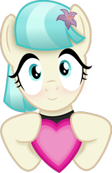 Size: 1917x2946 | Tagged: safe, artist:anime-equestria, coco pommel, earth pony, pony, g4, blushing, cocobetes, cute, female, flower, flower in hair, heart, holding, holiday, looking at you, mare, simple background, smiling, solo, transparent background, valentine's day, vector