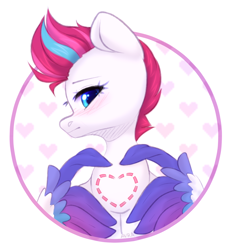 Size: 1444x1573 | Tagged: safe, artist:avrameow, zipp storm, pegasus, pony, g5, my little pony: a new generation, adorazipp, blushing, cute, feather, feather fingers, female, happy valentines day, heart, heart hands, holiday, mare, solo, valentine's day, wing hands, wings