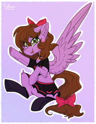 Size: 1841x2359 | Tagged: safe, artist:tizhonolulu, oc, oc:befish, pegasus, pony, bow, clothes, happy, solo