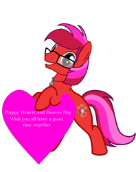 Size: 950x1200 | Tagged: safe, artist:ngthanhphong, oc, oc only, oc:ruby star, earth pony, pony, glasses, heart, hearts and hooves day, jewelry, looking at you, male, message, necklace, simple background, smiling, smiling at you, solo, stallion, transparent background