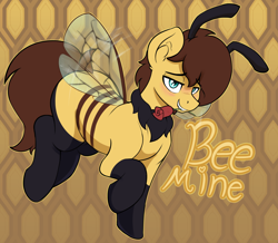 Size: 2538x2211 | Tagged: safe, artist:czu, oc, oc only, bee pony, original species, blushing, ear fluff, flower, high res, holiday, pun, rose, solo, valentine's day