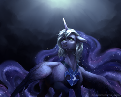 Size: 2000x1600 | Tagged: safe, artist:yke_kohai, nightmare moon, princess luna, alicorn, pony, g4, dark magic, darkness, magic, solo, transformation