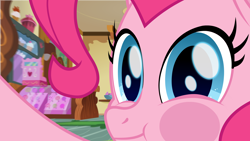 Size: 3840x2160 | Tagged: safe, artist:spookitty, pinkie pie, earth pony, pony, g4, 4k, female, high res, hug, looking at you, mare, movie accurate, offscreen character, pov, smiling, smiling at you, solo, sugarcube corner