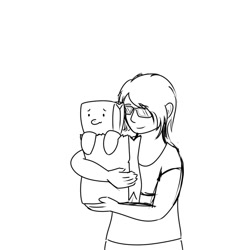 Size: 1000x1000 | Tagged: safe, artist:skydreams, oc, oc:paper bag, human, pony, female, holding a pony, human female, paper bag, sketch