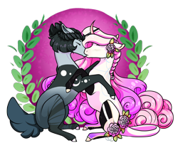 Size: 3746x3114 | Tagged: safe, artist:oneiria-fylakas, oc, oc only, oc:emma, oc:koray, pony, unicorn, high res, kissing, simple background, transparent background