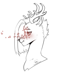 Size: 2358x2964 | Tagged: safe, artist:azaani, oc, deer, deer pony, hybrid, original species, pony, bust, commission, heart eyes, high res, horn, male, portrait, side view, sketch, smiling, solo, wingding eyes