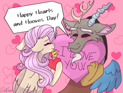 Size: 1024x768 | Tagged: safe, artist:delfinaluther, discord, fluttershy, draconequus, pegasus, pony, g4, female, heart, hearts and hooves day, holiday, i love you, love, male, ship:discoshy, shipping, signature, straight, valentine's day, wings