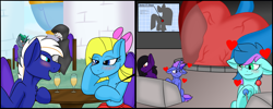 Size: 7500x3000 | Tagged: safe, artist:noblebrony317, oc, oc only, oc:calypso, oc:cuteamena, oc:electric blue, oc:noble, pony, anatomically incorrect, blushing, diagram, electricute, female, heart, hearts and hooves day, holiday, male, map, mare, micro, shipping, stallion, valentine's day, vore