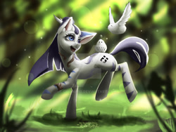 Size: 1280x960 | Tagged: safe, artist:oriana80, oc, oc only, bird, earth pony, pony, smiling, solo, stripes