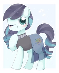 Size: 1659x2048 | Tagged: safe, artist:ginmaruxx, coloratura, earth pony, pony, g4, blushing, clothes, cute, female, hoof on chest, looking at you, mare, one eye closed, partial background, raised hoof, rarabetes, simple background, smiling, smiling at you, solo, wink, winking at you