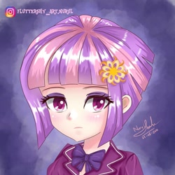 Size: 1080x1080 | Tagged: safe, artist:fluttershy_art.nurul, sunny flare, equestria girls, g4, anime style, clothes, crystal prep academy uniform, eye clipping through hair, eyebrows, eyebrows visible through hair, eyeshadow, female, frown, looking at you, makeup, school uniform, solo