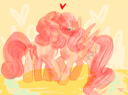 Size: 1304x970 | Tagged: safe, artist:trottyhoof, carrot top, fluttershy, golden harvest, earth pony, pegasus, pony, g4, blushing, female, holiday, lesbian, mare, nuzzling, ship:fluttertop, shipping, valentine's day