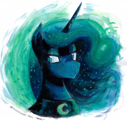 Size: 2626x2568 | Tagged: safe, artist:walliscolours, princess luna, alicorn, pony, g4, acrylic painting, bust, high res, portrait, solo, traditional art