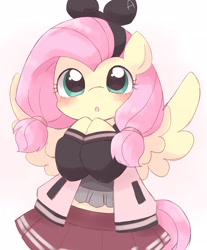 Size: 1698x2048 | Tagged: safe, artist:ginmaruxx, fluttershy, pegasus, pony, g4, bipedal, blushing, bust, clothes, cute, female, looking at you, mare, o.o, shyabetes, skirt, solo, spread wings, wings