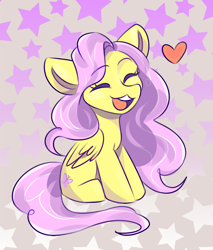 Size: 1088x1280 | Tagged: safe, artist:domorri, fluttershy, pegasus, pony, :3, cute, eyes closed, female, heart, mare, open mouth, shyabetes, sitting, solo, stars