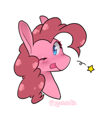 Size: 900x1001 | Tagged: safe, artist:pyukumeru, pinkie pie, earth pony, pony, g4, :p, bust, cute, diapinkes, female, mare, one eye closed, portrait, simple background, solo, stars, tongue out, transparent background, wink