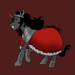 Size: 1081x1080 | Tagged: safe, artist:astrodrveams, king sombra, g4, cape, clothes, commission, commissioner:reversalmushroom, crown, curved horn, grin, horn, jewelry, red eyes, regalia, smiling