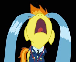 Size: 1594x1293 | Tagged: safe, artist:spitfirefangirl7, spitfire, pegasus, pony, g4, clothes, crying, drill sergeant, necktie, nose in the air, ocular gushers, open mouth, solo, spitfire's tie, uniform, wonderbolts dress uniform