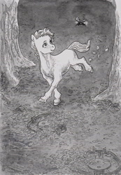 Size: 624x900 | Tagged: safe, artist:adeptus-monitus, oc, earth pony, pony, bear trap, grayscale, monochrome, solo, this will end in pain