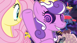 Size: 3840x2160 | Tagged: safe, artist:rubyg242, fluttershy, screwball, pony, g4, high res, swirly eyes, the discord zone