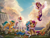 Size: 2000x1500 | Tagged: safe, artist:inowiseei, hitch trailblazer, izzy moonbow, kenneth, mcsnips-a-lot, pipp petals, sunny starscout, zipp storm, bird, crab, earth pony, pegasus, pony, seagull, unicorn, g5, my little pony: a new generation, blaze (coat marking), cellphone, chest fluff, circlet, cliff, cloud, coat markings, colored wings, commission, detailed background, ear fluff, facial markings, female, flower, flying, folded wings, grass, house, hug, jewelry, looking at each other, looking at someone, looking down, male, mane five, mare, multicolored wings, ocean, one eye closed, open mouth, open smile, outdoors, phone, raised hoof, royal sisters (g5), sash, scenery, scenery porn, siblings, sisters, sitting, sky, smartphone, smiling, socks (coat markings), spread wings, stallion, tiara, unshorn fetlocks, wall of tags, water, wings