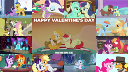 Size: 1280x721 | Tagged: safe, edit, edited screencap, editor:quoterific, screencap, applejack, big macintosh, bon bon, boneless, bright mac, cheese sandwich, discord, dj pon-3, flash sentry, fluttershy, gallus, lyra heartstrings, octavia melody, pear butter, pinkie pie, rainbow dash, rarity, sandbar, silverstream, spike, starlight glimmer, sugar belle, sunburst, sweetie drops, twilight sparkle, vinyl scratch, yona, alicorn, draconequus, dragon, earth pony, griffon, hippogriff, pegasus, pony, unicorn, yak, a horse shoe-in, celestial advice, discordant harmony, equestria girls, equestria girls (movie), fall weather friends, hard to say anything, made in manehattan, pinkie pride, season 1, season 2, season 4, season 5, season 7, season 8, season 9, secret of my excess, she's all yak, slice of life (episode), the perfect pear, what lies beneath, ^^, applejack's hat, big crown thingy, bipedal, blushing, boop, bow (instrument), brightbutter, cello, cello bow, cowboy hat, element of magic, eyes closed, female, flying, food, golden oaks library, guitar, hat, holiday, hug, jewelry, lesbian, lyrabon, male, mare, musical instrument, noseboop, open mouth, open smile, pie, ponyville town hall, regalia, shipping, shipping fuel, smiling, spread wings, stallion, straight, sugarmac, twilight sparkle (alicorn), valentine's day, wings