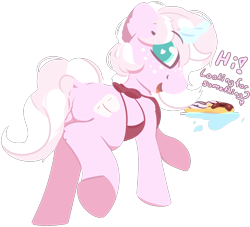 Size: 2052x1867 | Tagged: safe, artist:rhythmpixel, oc, oc only, oc:marshmallow fluff, pony, unicorn, apron, butt, clothes, dock, donut, female, food, heart, heart eyes, looking at you, looking back, looking back at you, magic, mare, plot, simple background, solo, tail, transparent background, wingding eyes