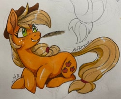 Size: 2048x1670 | Tagged: safe, artist:aarops, applejack, earth pony, pony, g4, cowboy hat, female, hat, mare, marker drawing, misleading thumbnail, solo, straw in mouth, traditional art